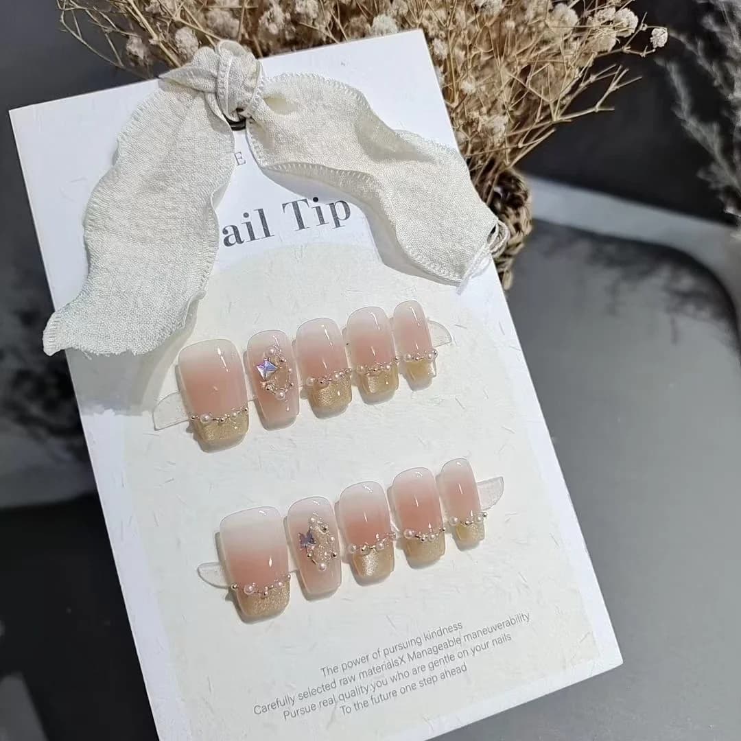 Leptir francuski vrh umjetni nokti, nježni rozi blush stil, 10 komada
