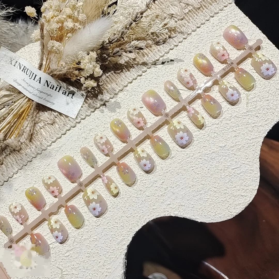 Cvjetni mačje oko umjetni nokti kratki ballerina oblik