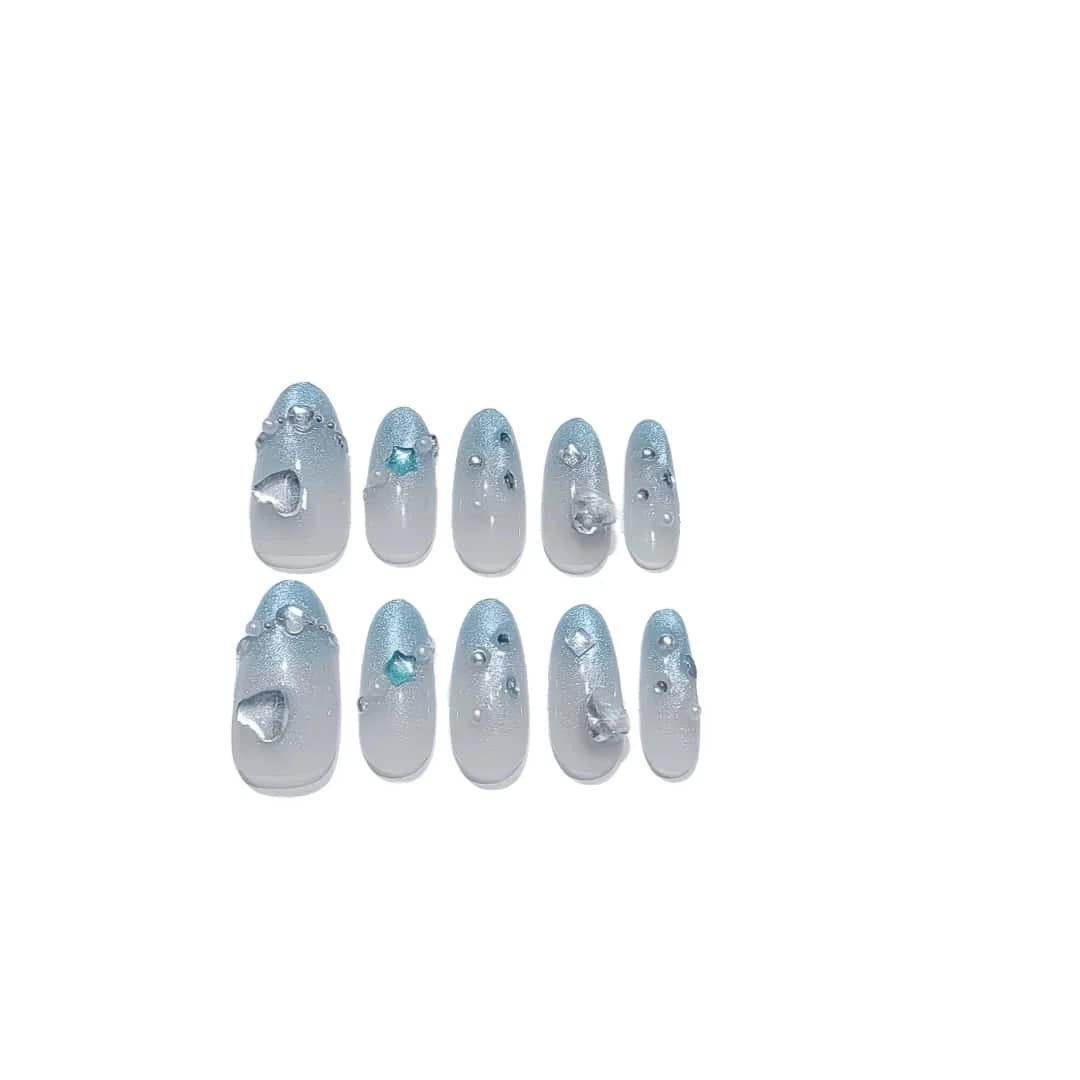 Plavi gradijent cat eye press-on nokti s kristalima